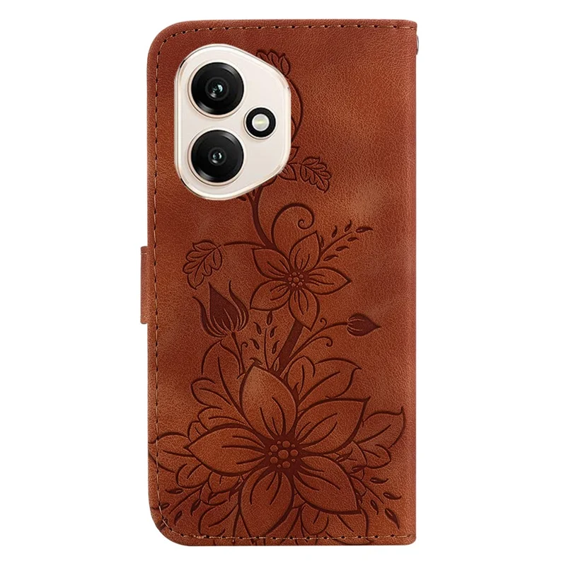 Funda con Soporte para For Honor 400 5G (Global) con Estampado de Flor de Lis en Cuero, con Correa de Muñeca - Marrón