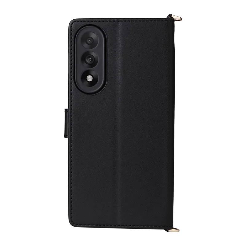 For OnePlus Nord 5 5G / Ace 5 Ultra 5G Case with Shoulder / Wrist Strap Leather Phone Cover Stand Wallet - Black