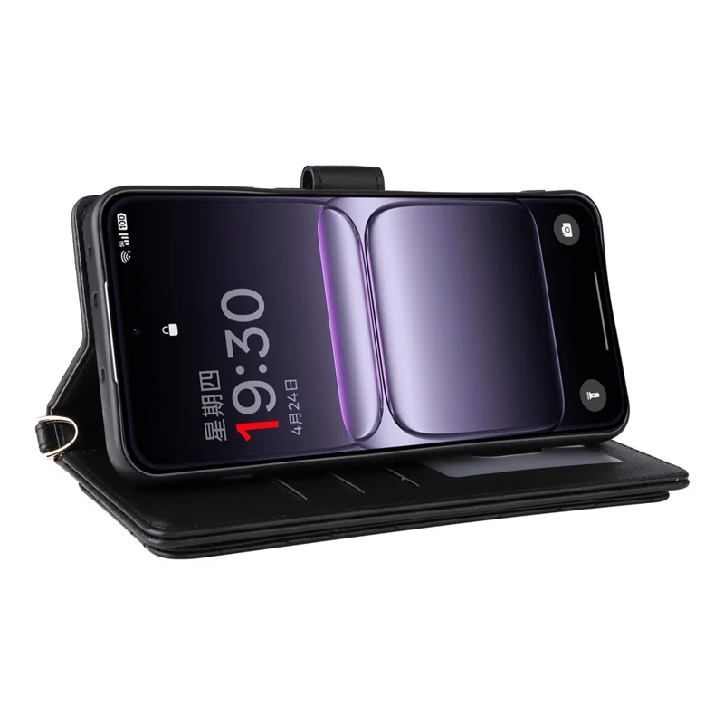 For OnePlus Nord 5 5G / Ace 5 Ultra 5G Case with Shoulder / Wrist Strap Leather Phone Cover Stand Wallet - Black
