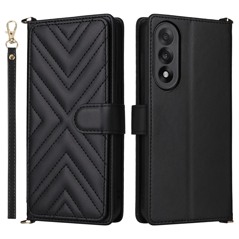 For OnePlus Nord 5 5G / Ace 5 Ultra 5G Case with Shoulder / Wrist Strap Leather Phone Cover Stand Wallet - Black