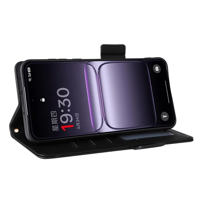 For OnePlus Nord 5 5G / Ace 5 Ultra 5G Case with Wrist Strap Litchi Texture PU Leather Wallet Phone Cover - Black