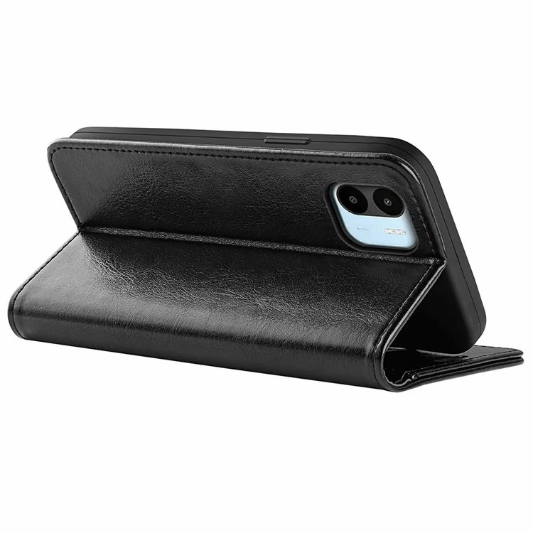 Funda de teléfono de cuero PU para Xiaomi Redmi A1 4G / A2 4G, textura de caballo loco, funda billetera con protección completa y soporte vertical - Negro