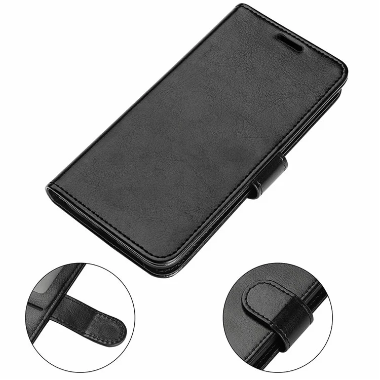Funda de teléfono de cuero PU para Xiaomi Redmi A1 4G / A2 4G, textura de caballo loco, funda billetera con protección completa y soporte vertical - Negro