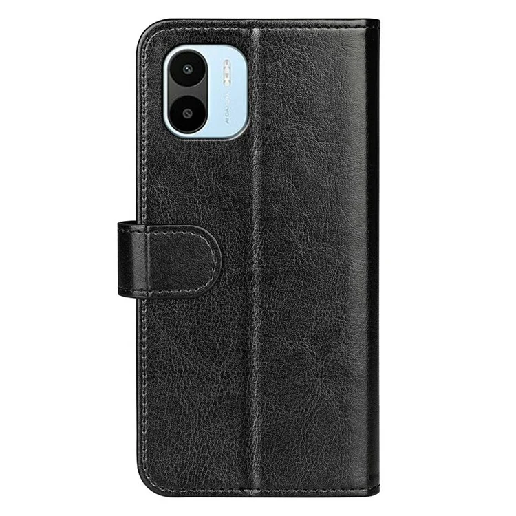 Funda de teléfono de cuero PU para Xiaomi Redmi A1 4G / A2 4G, textura de caballo loco, funda billetera con protección completa y soporte vertical - Negro