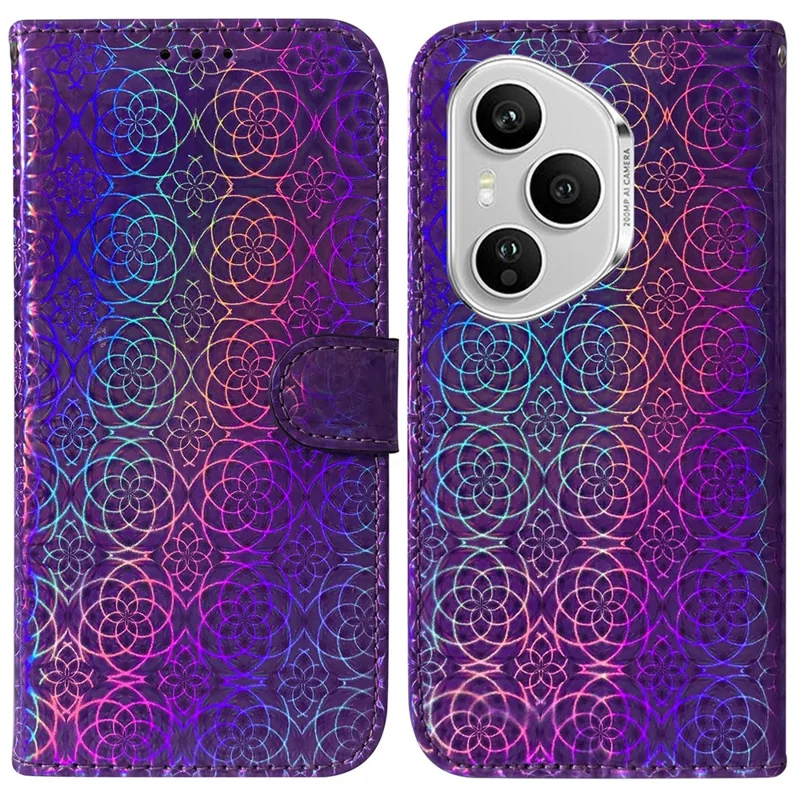 For Honor 400 Pro 5G (Global) Stand Case Dazzling Flower Leather Phone Cover with Wrist Strap - Purple