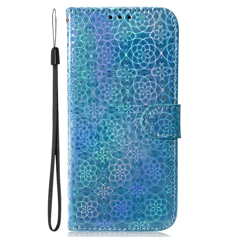 Cover per Honor 400 Pro 5G (Globale) con Custodia Supporto, Fiore Scintillante in Pelle con Cinturino da Polso - Blu