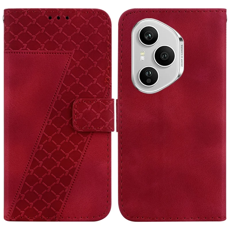 For Honor 400 Pro 5G (Global) Capa de Celular com Suporte em Padrão de 7 com Impressão em Couro e Alça - Vermelho