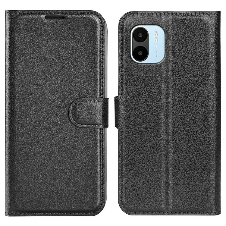 Para Xiaomi Redmi A1 4G Litchi Texture PU Pulo Teléfono de Protección Completa Caso de Protección Plegable Flip Cubierta - Negro