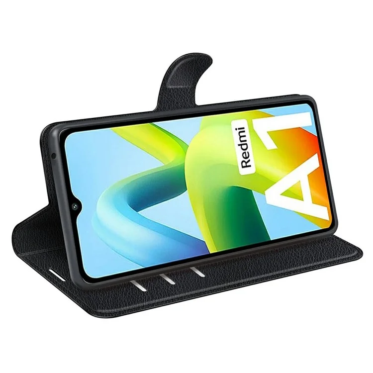 Para Xiaomi Redmi A1 4G / A2 4G Litchi Texture PU Leather Phone Funda de protección completa Folding Stand Wallet Flip Cover - Negro