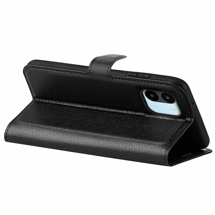 Para Xiaomi Redmi A1 4G / A2 4G Litchi Texture PU Leather Phone Funda de protección completa Folding Stand Wallet Flip Cover - Negro