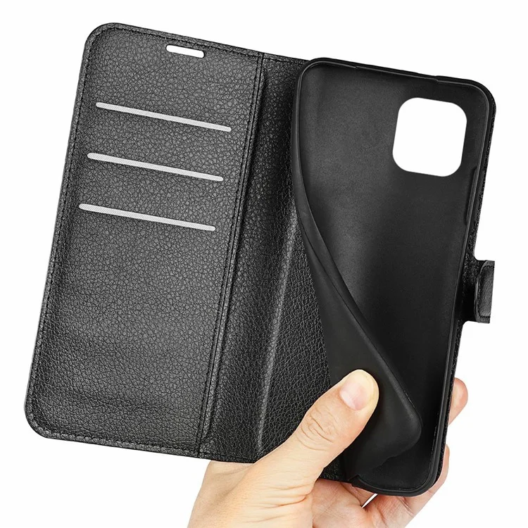 Para Xiaomi Redmi A1 4G / A2 4G Litchi Texture PU Leather Phone Funda de protección completa Folding Stand Wallet Flip Cover - Negro