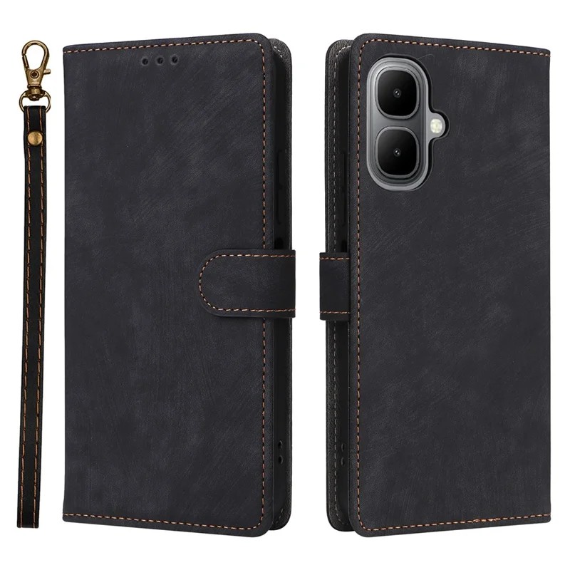 Pour Infinix Smart 10 / TECNO Pop 10 Étui Portefeuille Blocage RFID en Cuir PU avec Support et Lanière - Noir