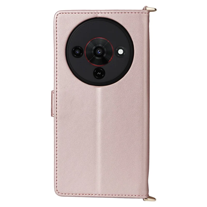 Étui pour ZTE Blade A76 5G avec Bandoulière / Bracelet Housse de Téléphone en Cuir Support Portefeuille - Rose