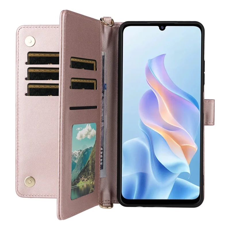 Étui pour ZTE Blade A76 5G avec Bandoulière / Bracelet Housse de Téléphone en Cuir Support Portefeuille - Rose