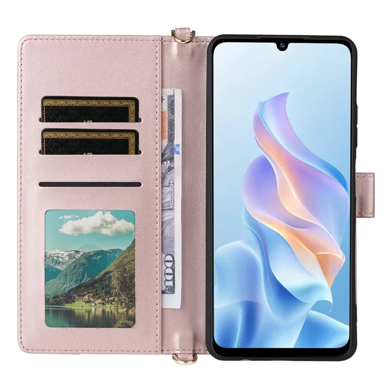 Étui pour ZTE Blade A76 5G avec Bandoulière / Bracelet Housse de Téléphone en Cuir Support Portefeuille - Rose