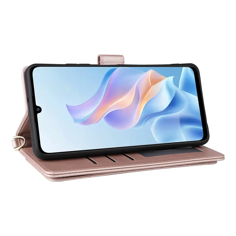 Étui pour ZTE Blade A76 5G avec Bandoulière / Bracelet Housse de Téléphone en Cuir Support Portefeuille - Rose