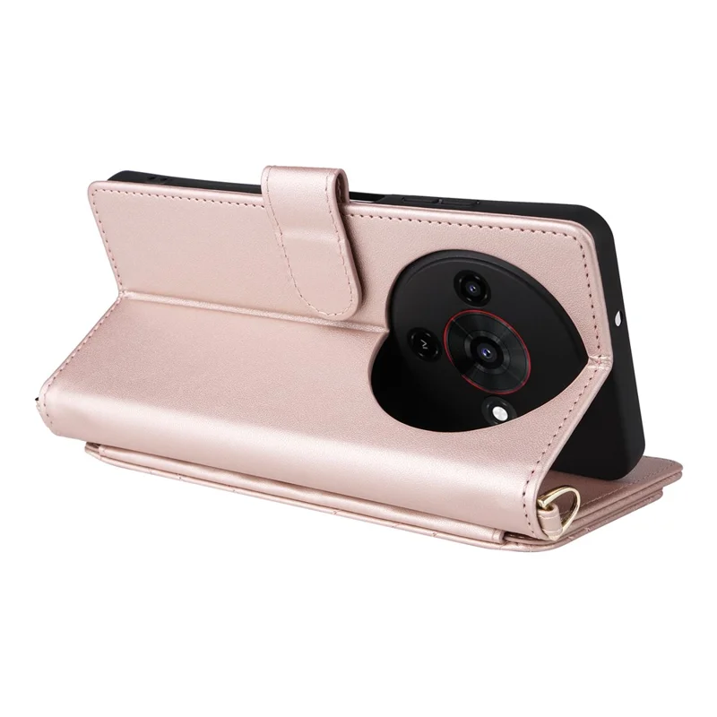 Étui pour ZTE Blade A76 5G avec Bandoulière / Bracelet Housse de Téléphone en Cuir Support Portefeuille - Rose