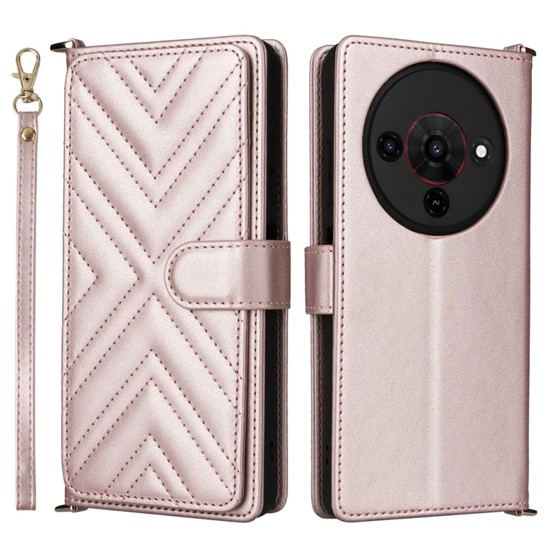 Étui pour ZTE Blade A76 5G avec Bandoulière / Bracelet Housse de Téléphone en Cuir Support Portefeuille - Rose