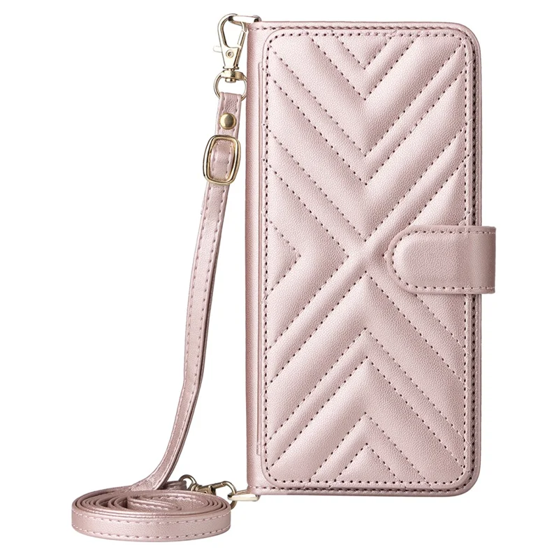 Étui pour ZTE Blade A76 5G avec Bandoulière / Bracelet Housse de Téléphone en Cuir Support Portefeuille - Rose