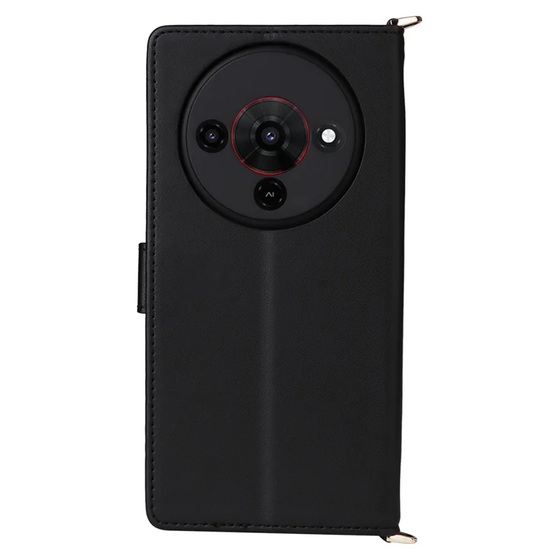 For ZTE Blade A76 5G Case with Shoulder / Wrist Strap Leather Phone Cover Stand Wallet - Black