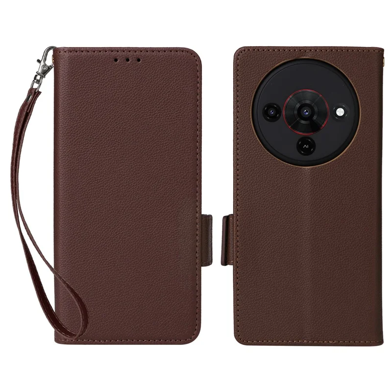 Étui pour ZTE Blade A76 5G avec Bracelet Texture de Cuir Litchi Pochette Portefeuille - Marron