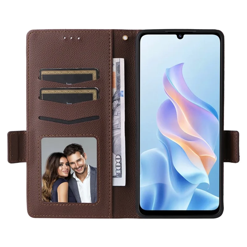 Étui pour ZTE Blade A76 5G avec Bracelet Texture de Cuir Litchi Pochette Portefeuille - Marron