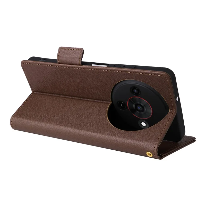 Étui pour ZTE Blade A76 5G avec Bracelet Texture de Cuir Litchi Pochette Portefeuille - Marron