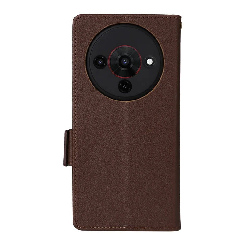 Étui pour ZTE Blade A76 5G avec Bracelet Texture de Cuir Litchi Pochette Portefeuille - Marron