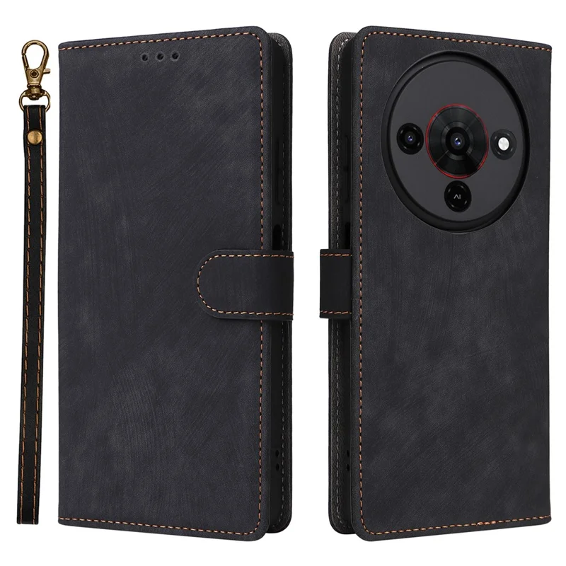 Pour ZTE Blade A76 5G Étui Portefeuille Blocage RFID Cuir PU Housse de Téléphone Support avec Sangle - Noir