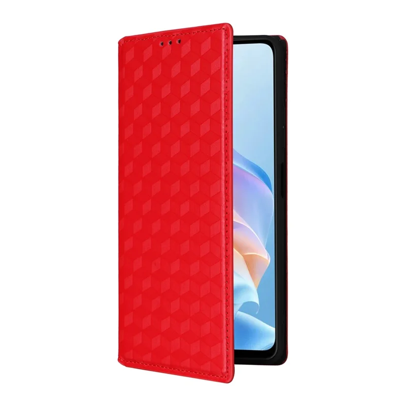 For ZTE Blade A76 5G Case Wallet Rhombus Imprinted Leather Phone Cover - Red