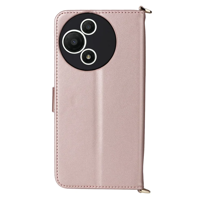 Étui TCL 60 SE NxtPaper 5G avec Bandoulière / Bracelet Housse en Cuir Support de Téléphone Portefeuille - Rose