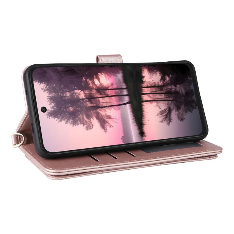 Étui TCL 60 SE NxtPaper 5G avec Bandoulière / Bracelet Housse en Cuir Support de Téléphone Portefeuille - Rose