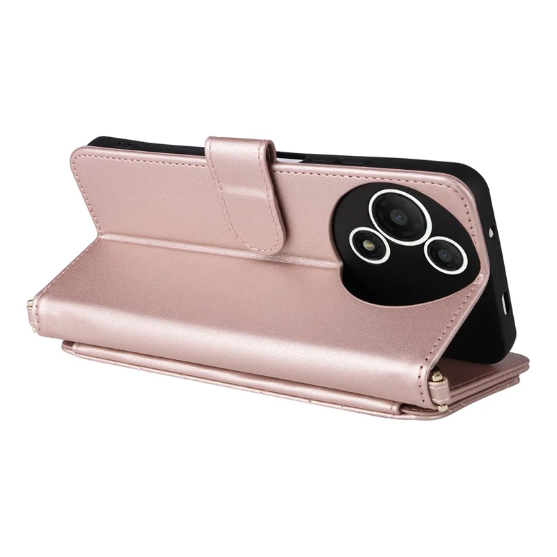 Étui TCL 60 SE NxtPaper 5G avec Bandoulière / Bracelet Housse en Cuir Support de Téléphone Portefeuille - Rose