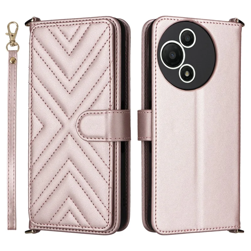 Étui TCL 60 SE NxtPaper 5G avec Bandoulière / Bracelet Housse en Cuir Support de Téléphone Portefeuille - Rose