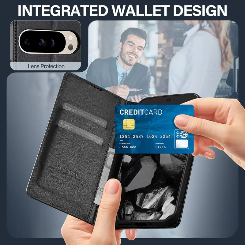 LC.IMEEKE Serie L1 per Google Pixel 10 / Pixel 10 Pro Custodia in pelle PU con supporto e protezione - Nero