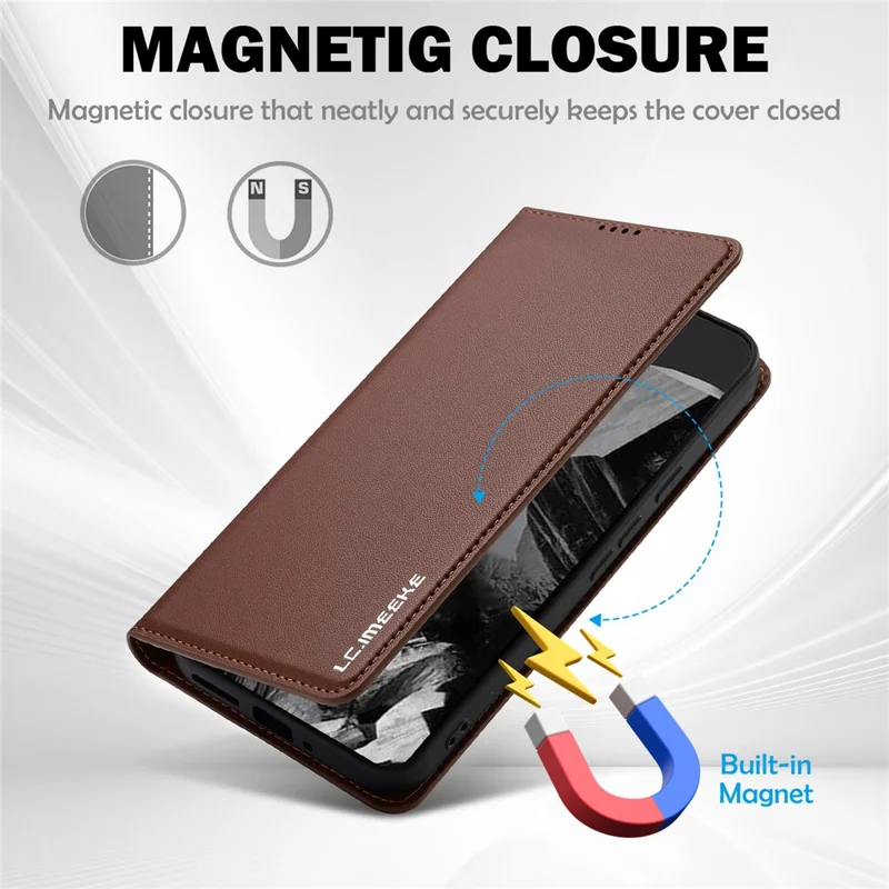 LC.IMEEKE L1 Series for Google Pixel 10 Pro / 10 / 9 Pro / 9 Case PU Leather Wallet Stand Protective Phone Cover - Brown