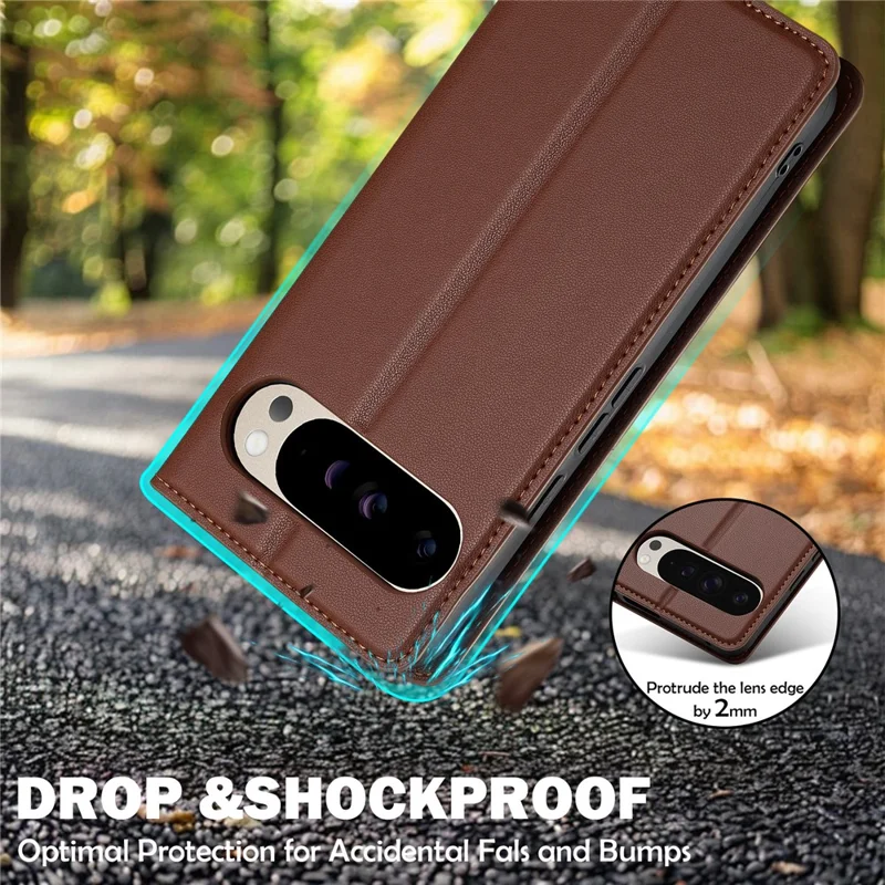 LC.IMEEKE L1 Series for Google Pixel 10 Pro / 10 / 9 Pro / 9 Case PU Leather Wallet Stand Protective Phone Cover - Brown