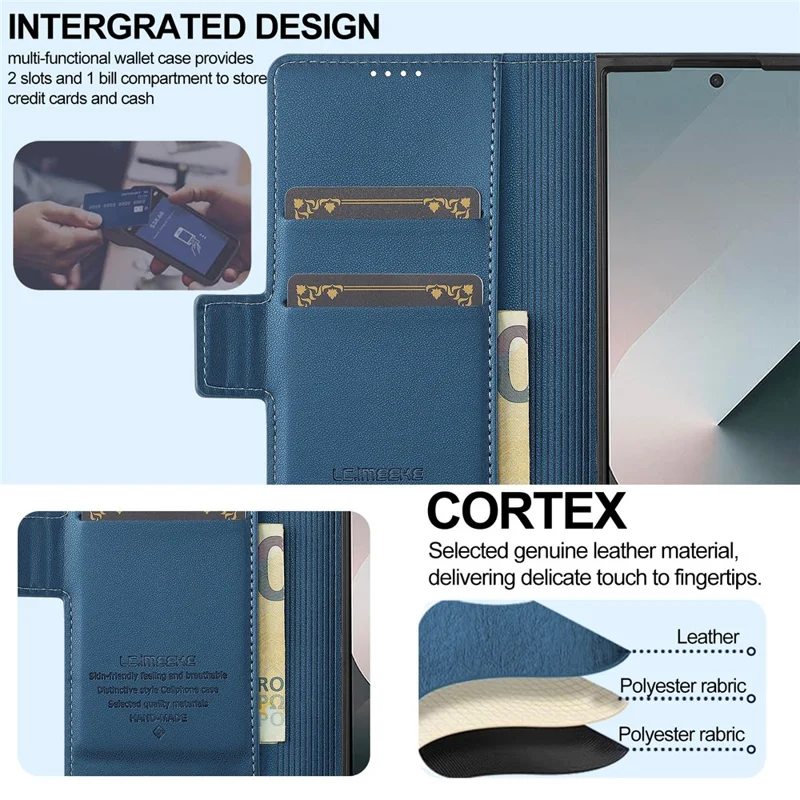 LC.IMEEKE L1 Serie für Samsung Galaxy Z Fold7 5G Hülle PU-Leder Brieftasche Ständer Schutzhülle Handy - Blau
