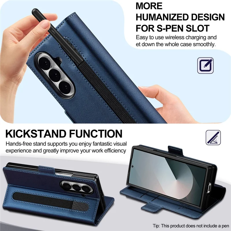 LC.IMEEKE L1 Serie für Samsung Galaxy Z Fold7 5G Hülle PU-Leder Brieftasche Ständer Schutzhülle Handy - Blau
