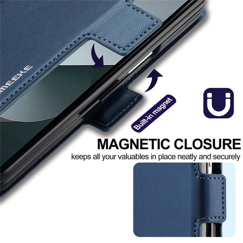 LC.IMEEKE L1 Serie für Samsung Galaxy Z Fold7 5G Hülle PU-Leder Brieftasche Ständer Schutzhülle Handy - Blau