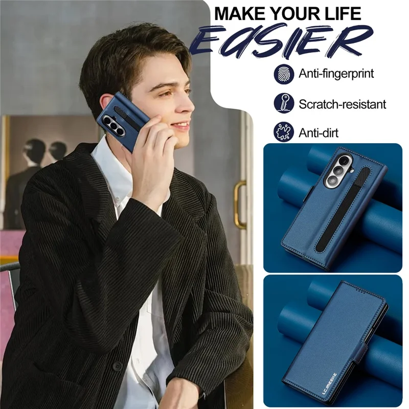 LC.IMEEKE L1 Serie für Samsung Galaxy Z Fold7 5G Hülle PU-Leder Brieftasche Ständer Schutzhülle Handy - Blau