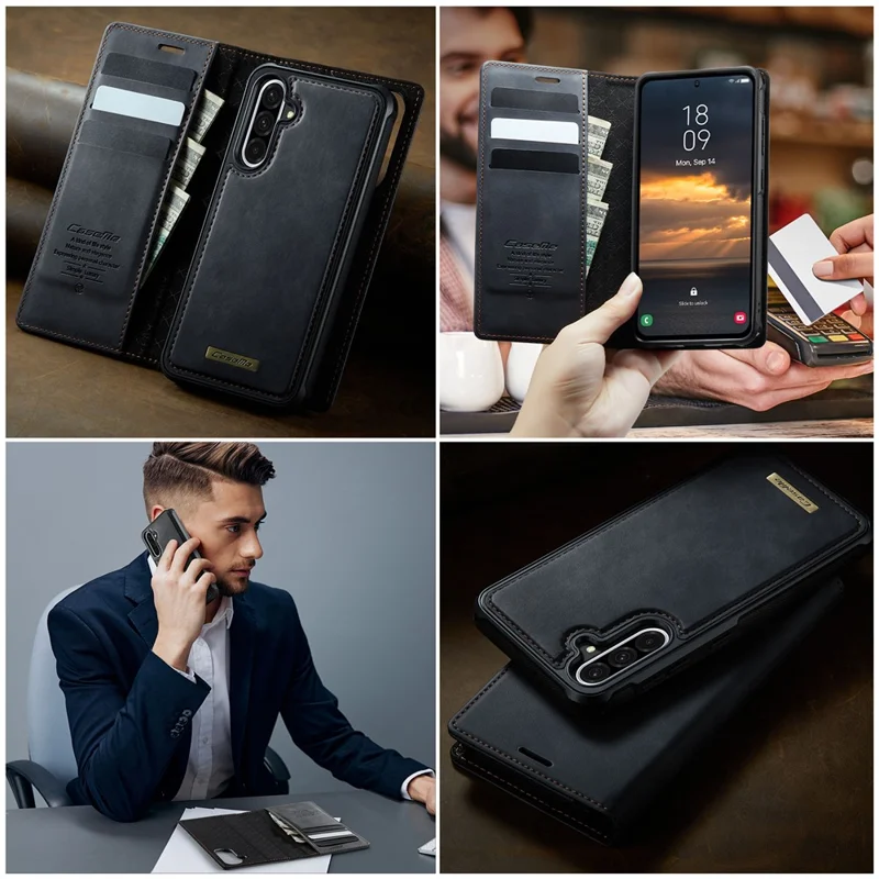 CASEME C49 For Samsung Galaxy A56 5G Magnetic Case RFID Blocking Detachable Wallet Leather Phone Cover - Black