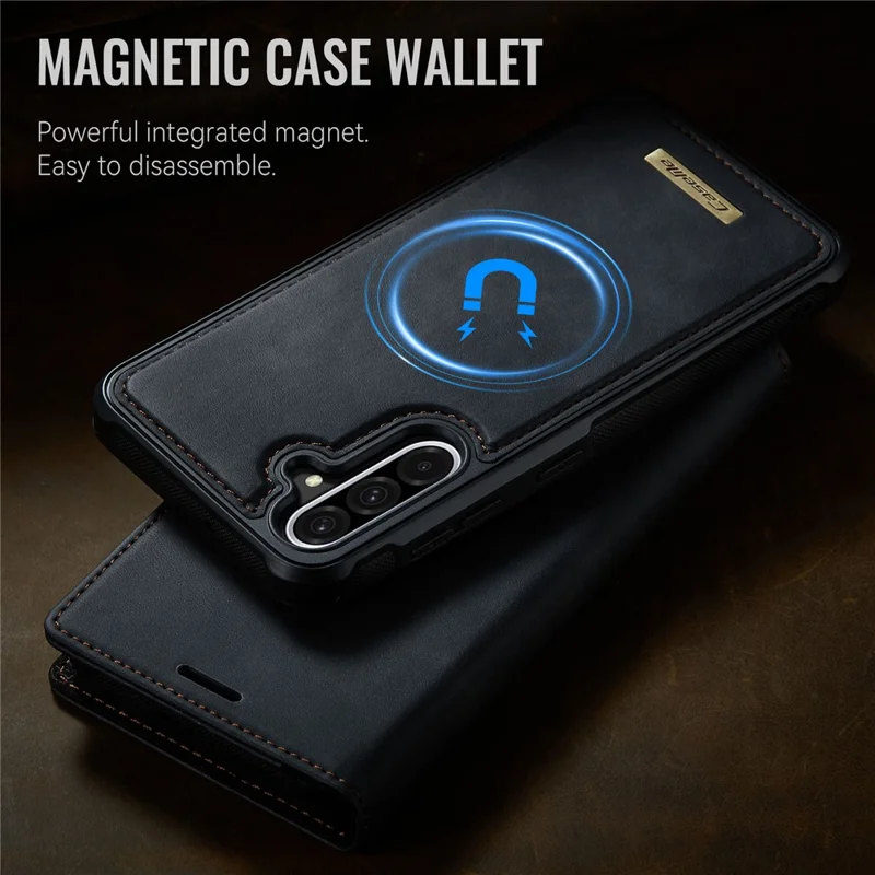 CASEME C49 For Samsung Galaxy A56 5G Magnetic Case RFID Blocking Detachable Wallet Leather Phone Cover - Black