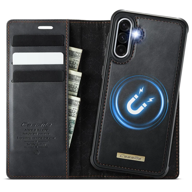 CASEME C49 For Samsung Galaxy A56 5G Magnetic Case RFID Blocking Detachable Wallet Leather Phone Cover - Black