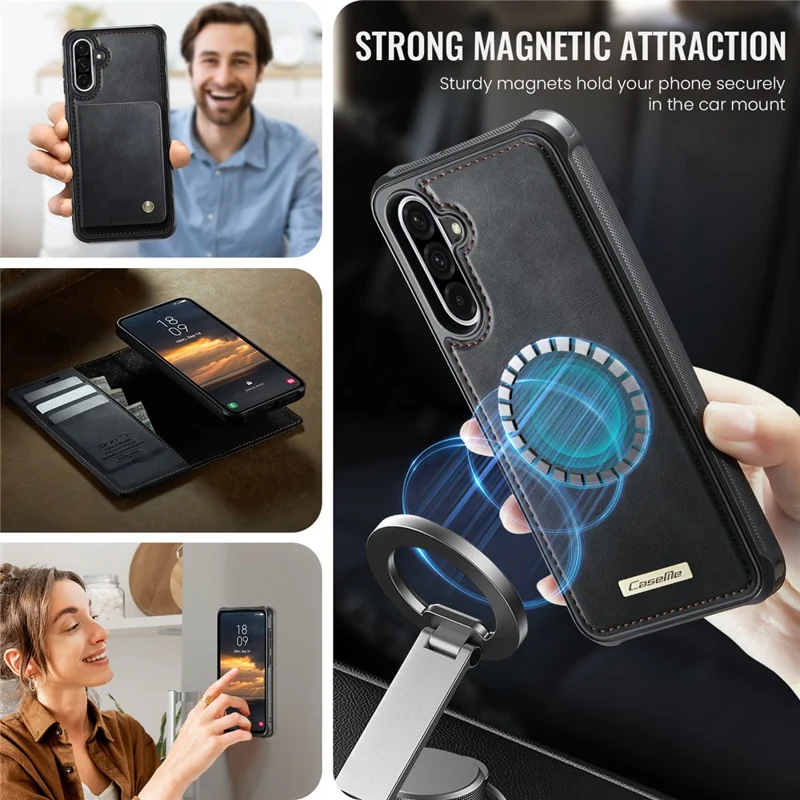 CASEME C49 For Samsung Galaxy A56 5G Magnetic Case RFID Blocking Detachable Wallet Leather Phone Cover - Black