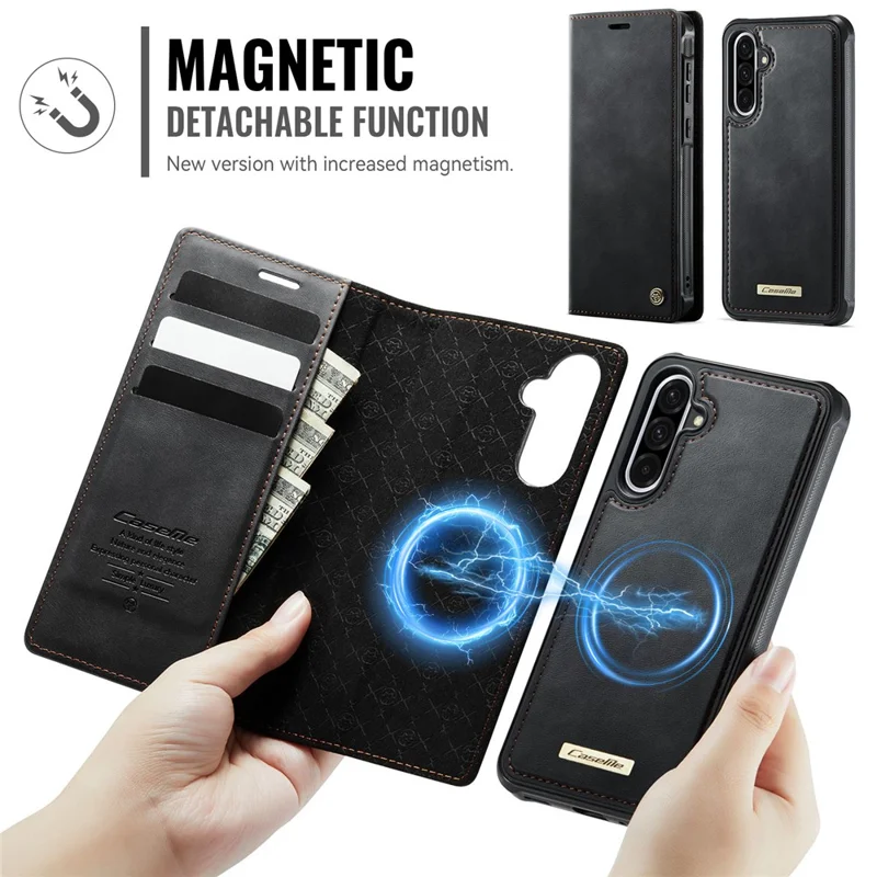 CASEME C49 For Samsung Galaxy A56 5G Magnetic Case RFID Blocking Detachable Wallet Leather Phone Cover - Black