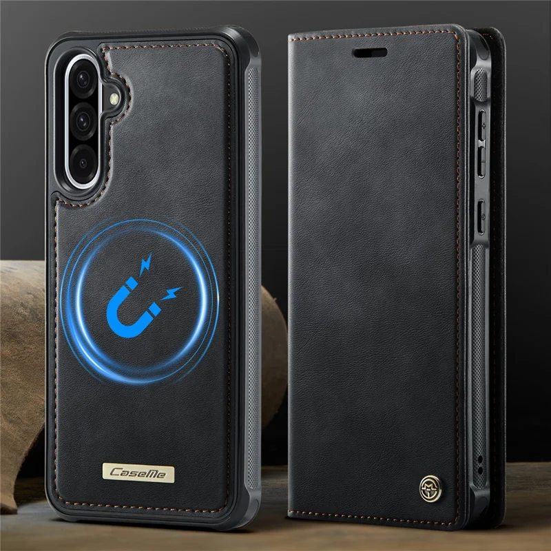 CASEME C49 For Samsung Galaxy A56 5G Magnetic Case RFID Blocking Detachable Wallet Leather Phone Cover - Black