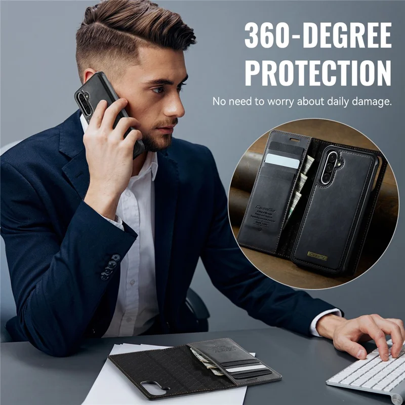 CASEME C49 For Samsung Galaxy A56 5G Magnetic Case RFID Blocking Detachable Wallet Leather Phone Cover - Black