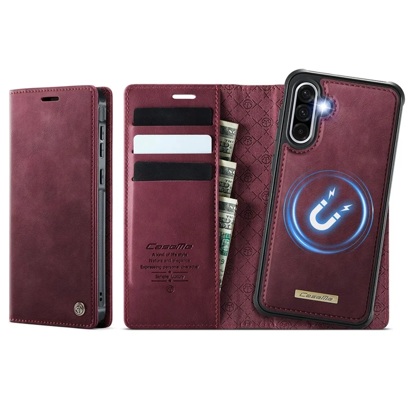 CASEME C49 для Samsung Galaxy A56 5G магнитный чехол с блокировкой RFID, съемный кошелек из кожи, чехол для телефона - Красный