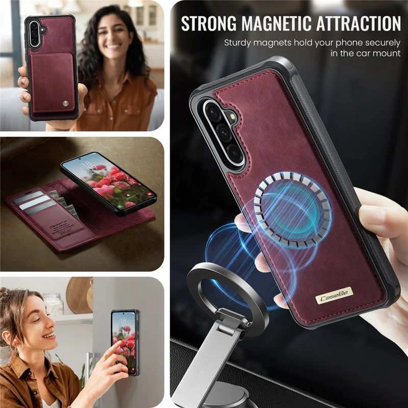 CASEME C49 для Samsung Galaxy A56 5G магнитный чехол с блокировкой RFID, съемный кошелек из кожи, чехол для телефона - Красный